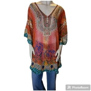 Do Everything In Love* Boho Tunic* Red Multi-colored* One Size Fits All